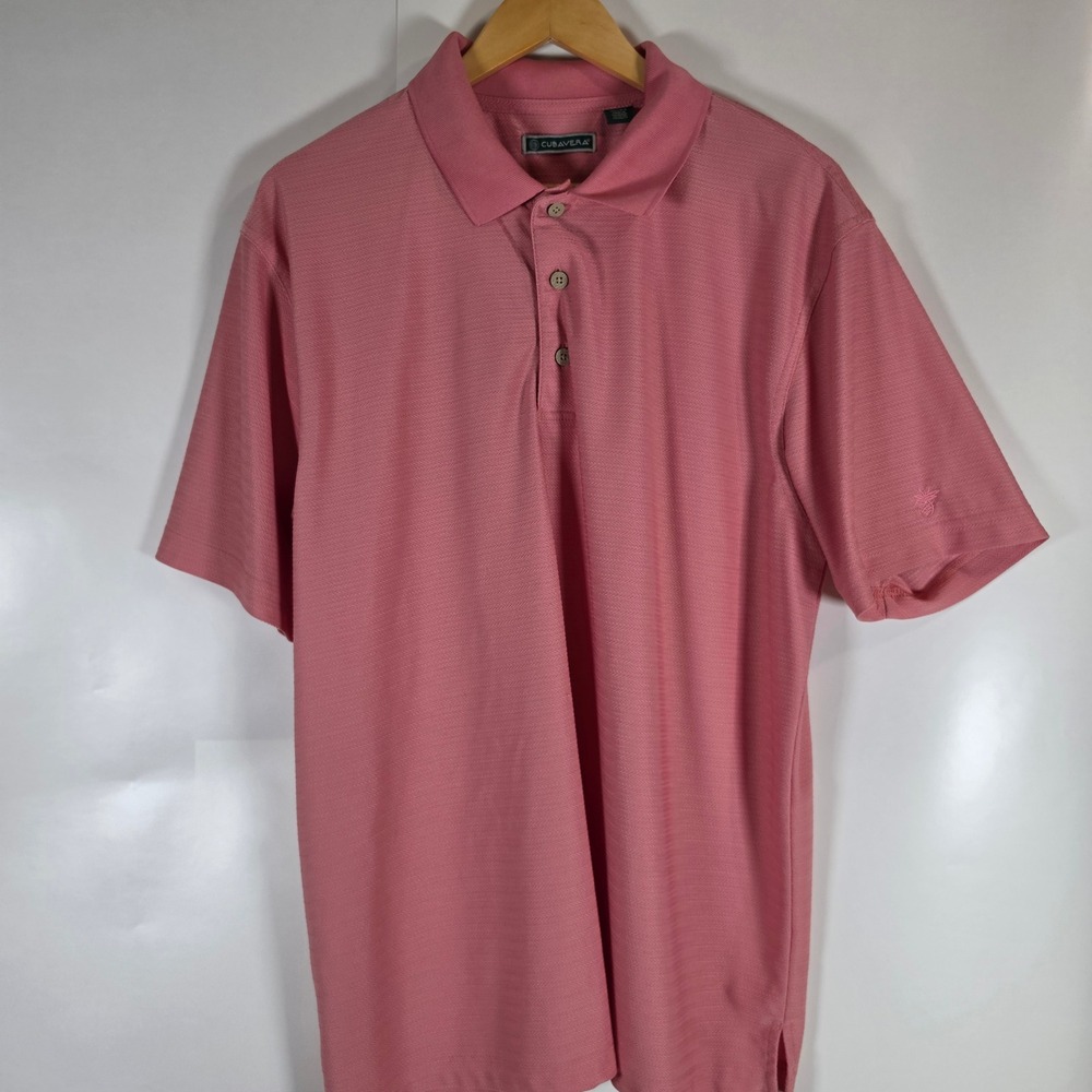 Cubavera Mens XL Salmon Pink Textured Chevron Short Sleeve Pineapple Polo Shirt